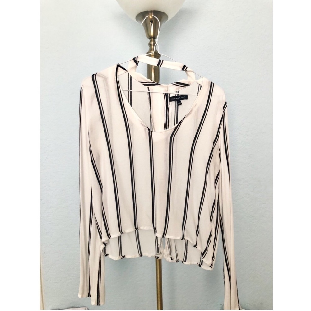 Kendall & Kylie Choker Neck Striped Blouse